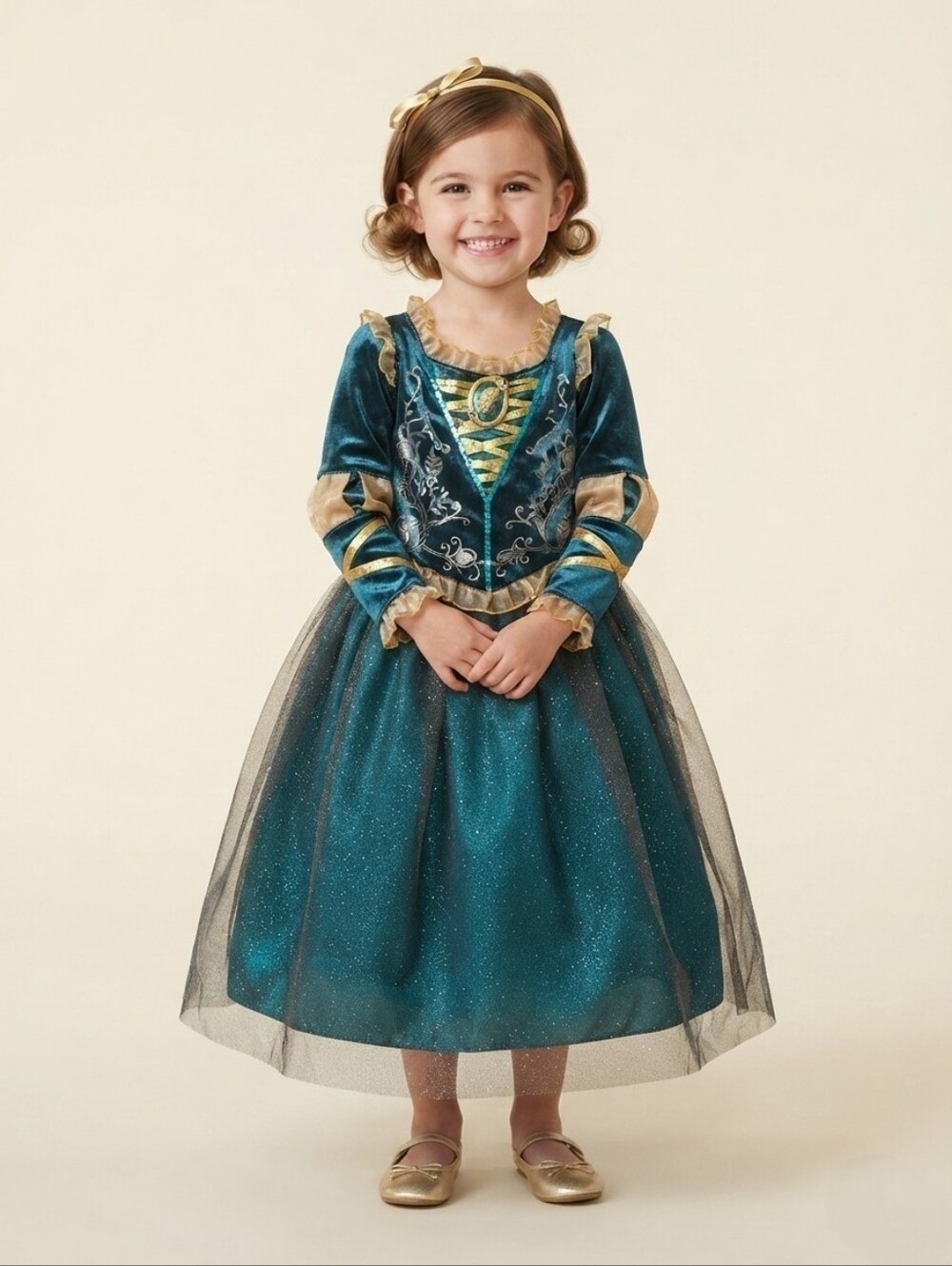 Disney Store 4 Merida Brave Princess Costume Dress Teal Gold